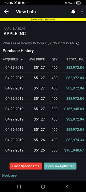 The view specific lots on the android phone. 